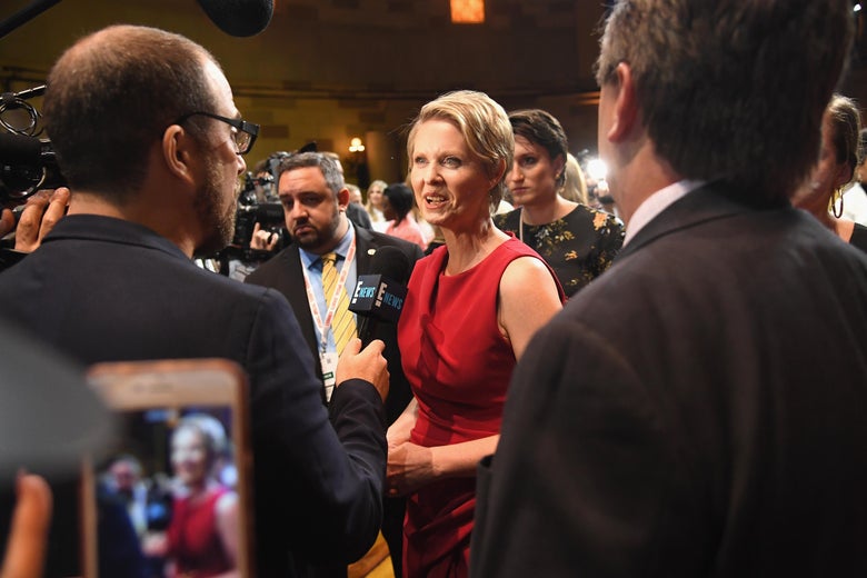 Cynthia Nixon attends a Christian Siriano show during New York Fashion Week on Saturday.